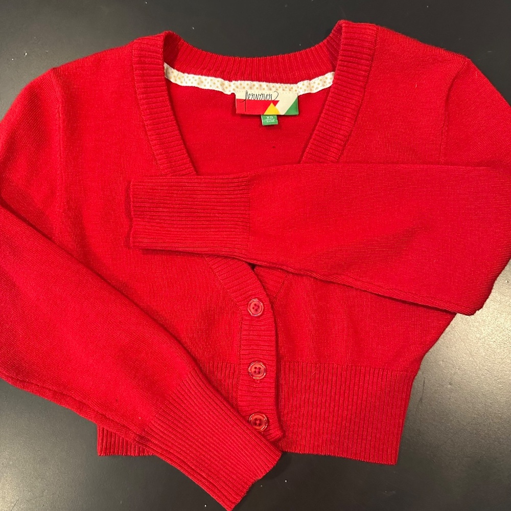 Modcloth Fervour red cropped cardigan XS